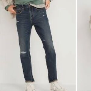 NWT Old Navy Men’s Athletic Taper Built-In Flex Dark Wash Distressed Jeans 33x32